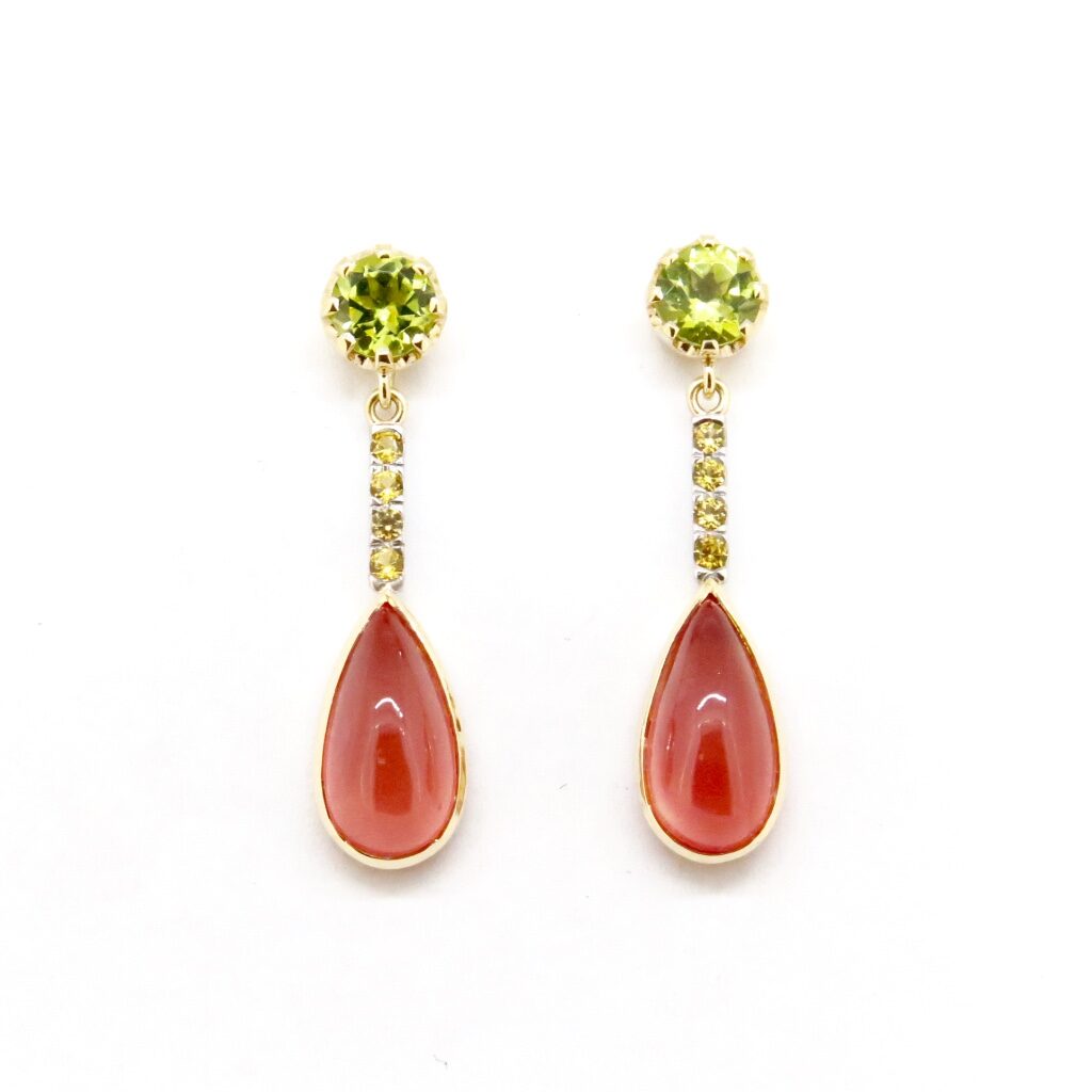 Peridot, Sapphire and Rhodochrosite Drop Earrings