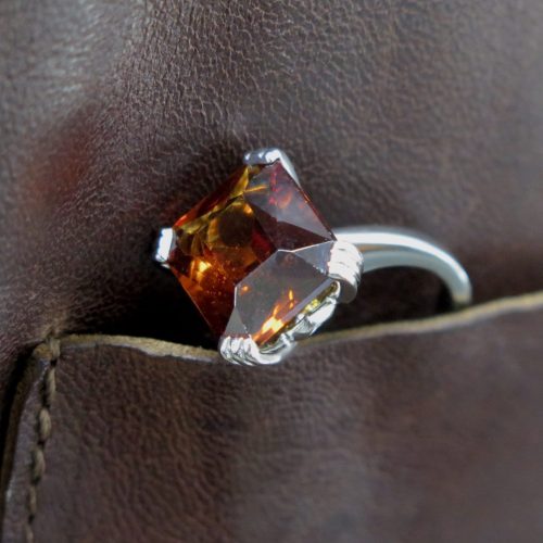 Platinum Ring with Orange Hessonite Garnet