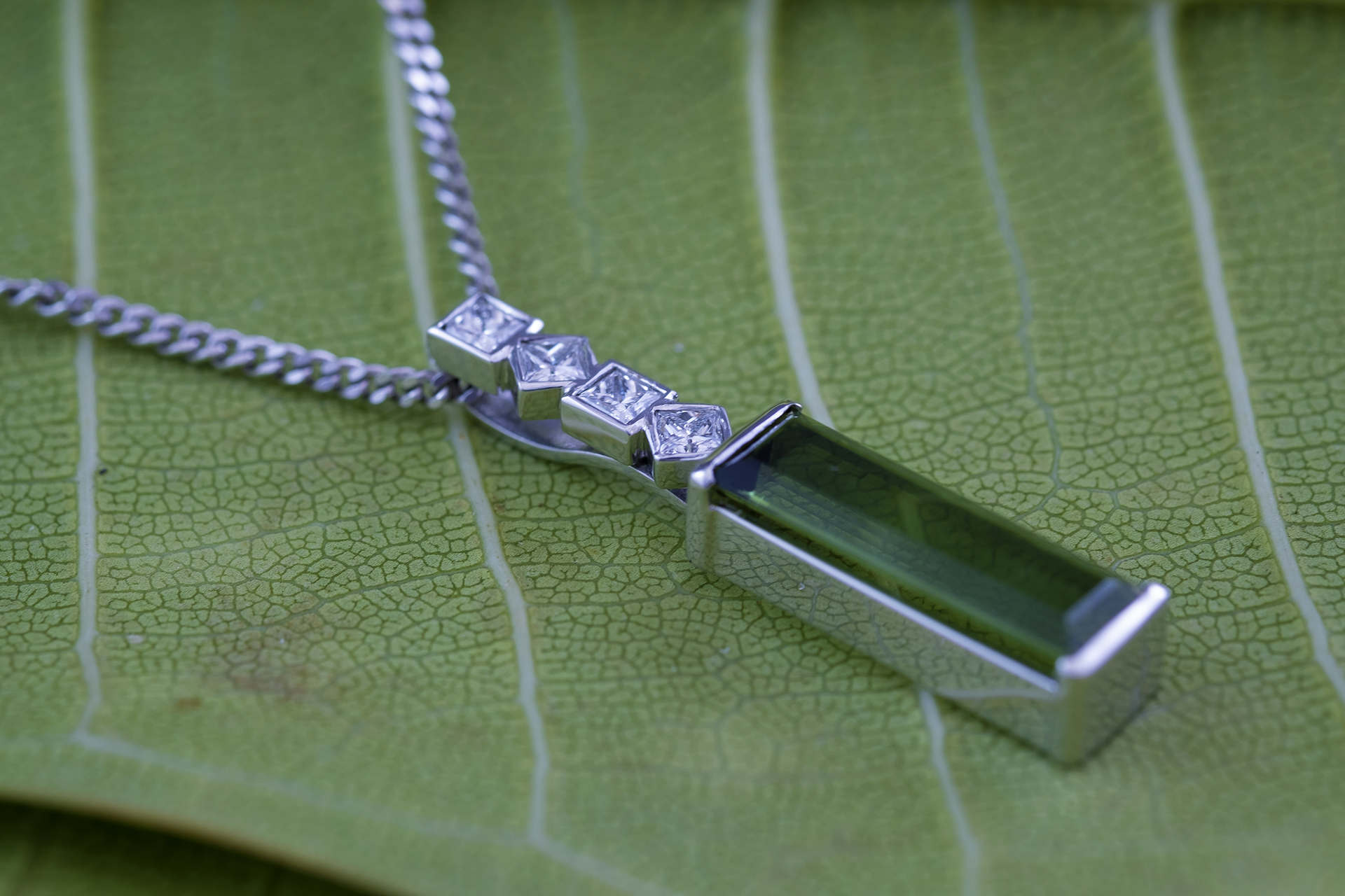Art Deco Style Tourmaline and Diamond Pendant
