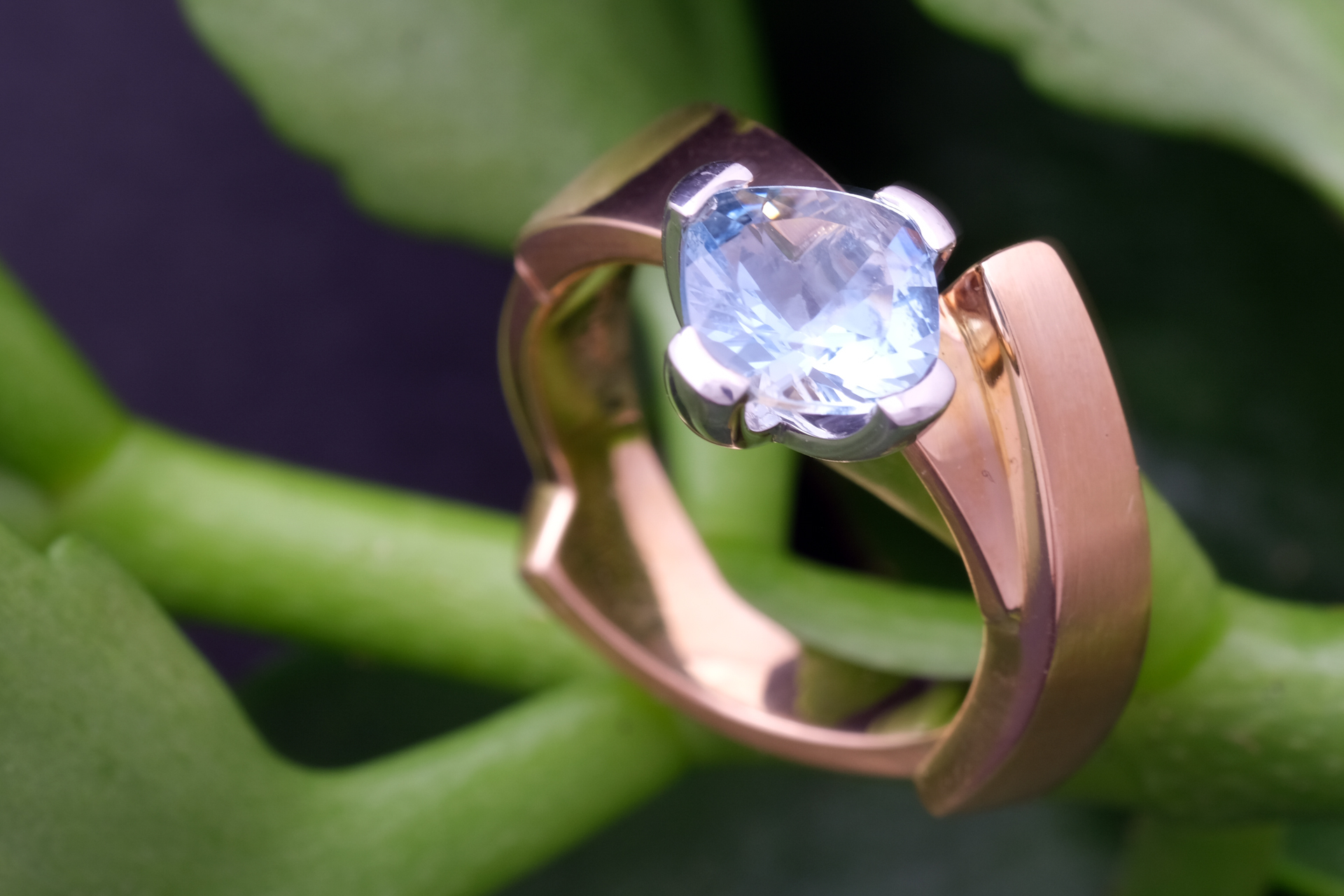 Aquamarine Cushion Cut Rose Gold Ring