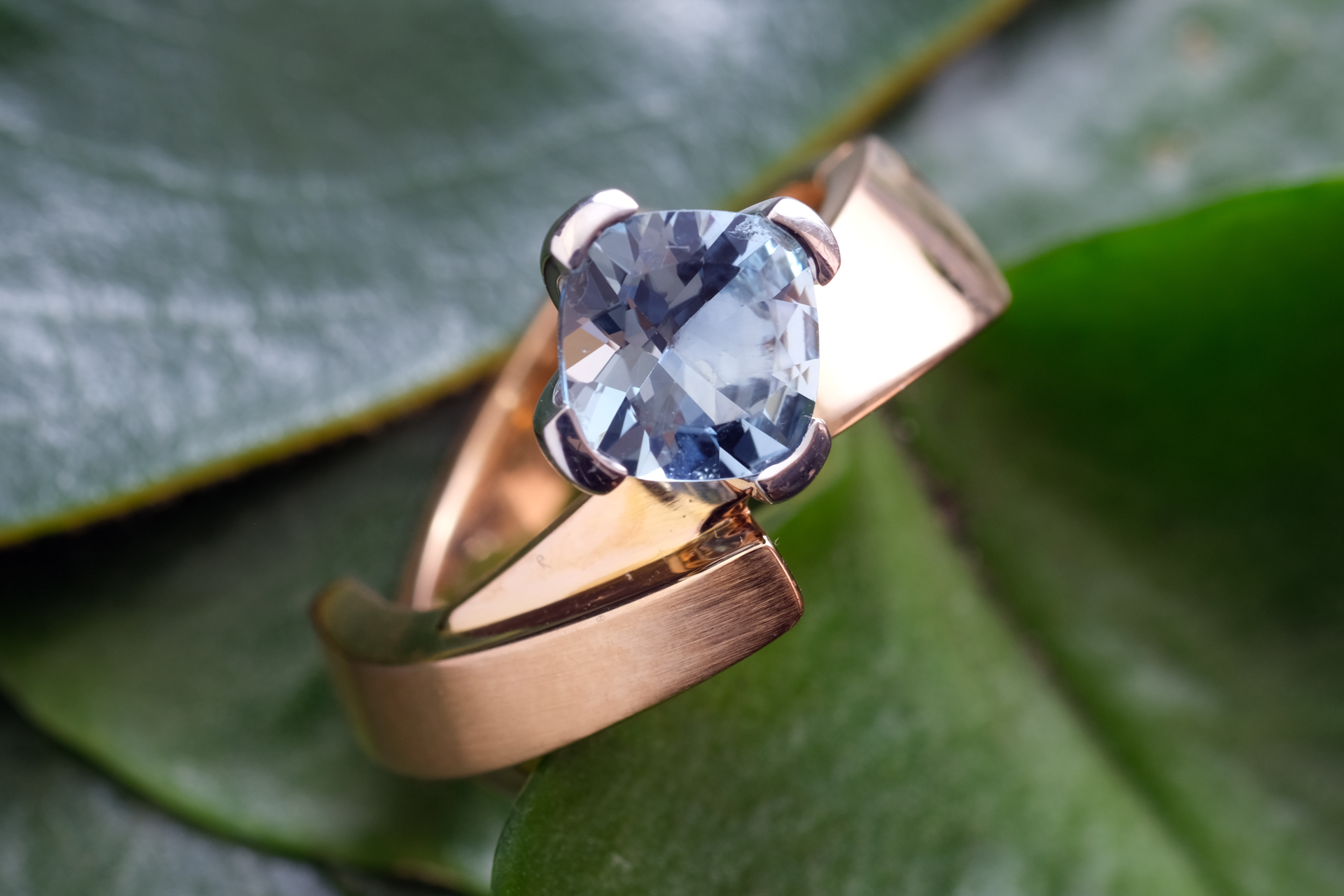Aquamarine Cushion Cut Rose Gold Ring