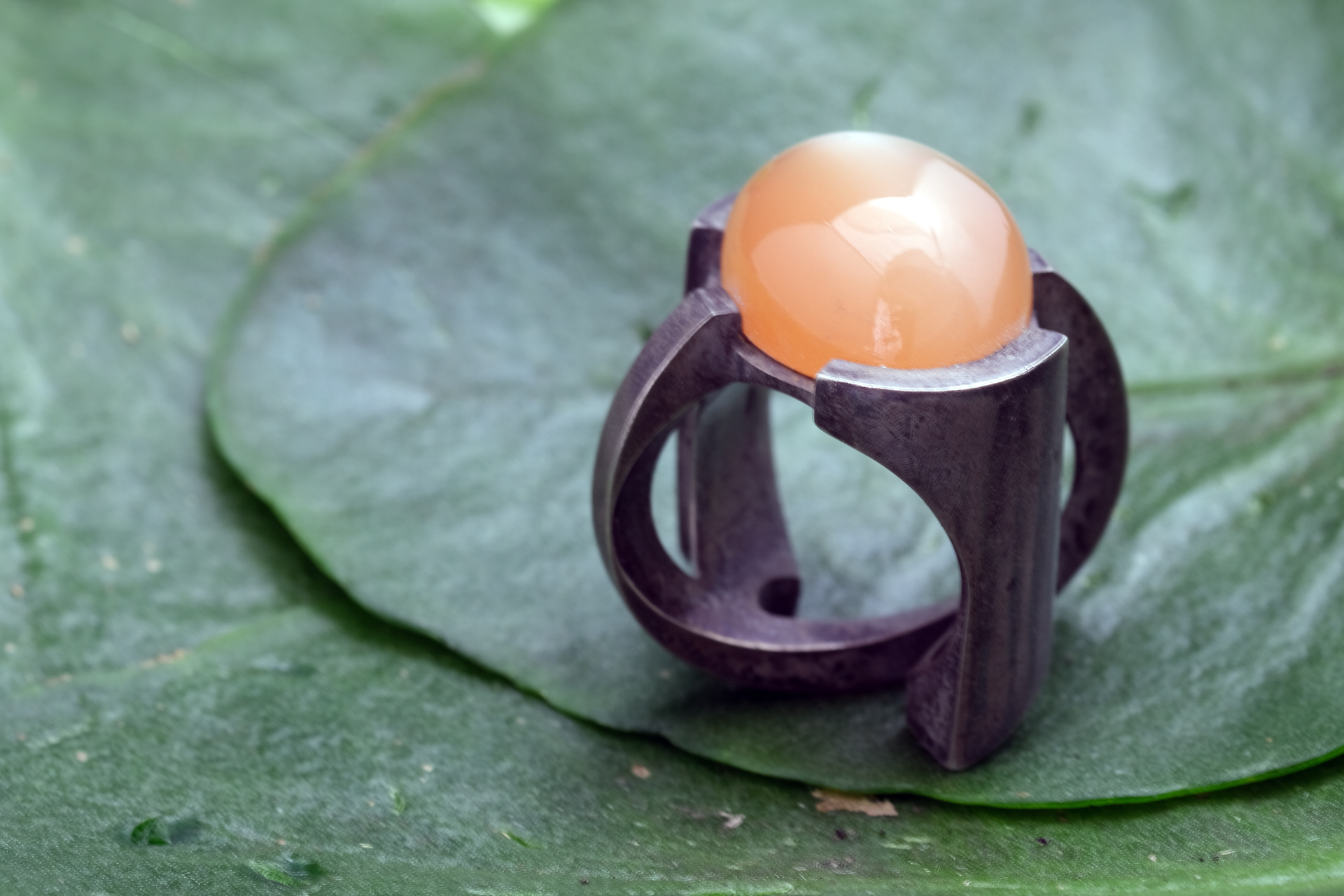 Orange Moonstone Orbit Ring