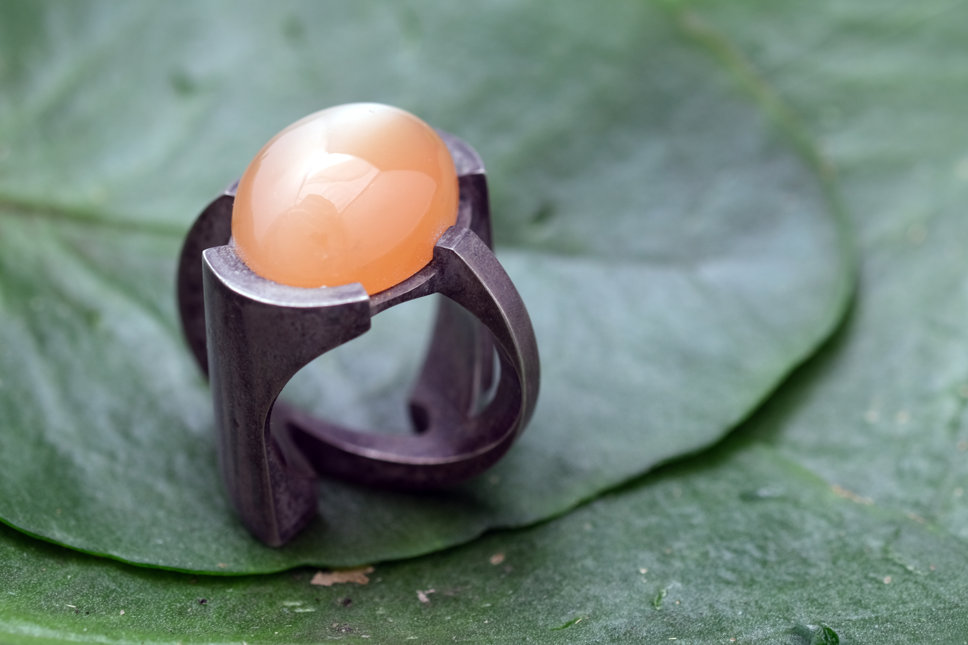 Orange Moonstone Orbit Ring