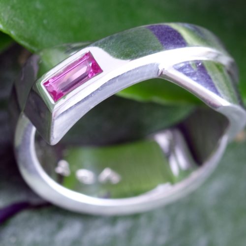 Pink Sapphire Baguette Sterling Silver Ring