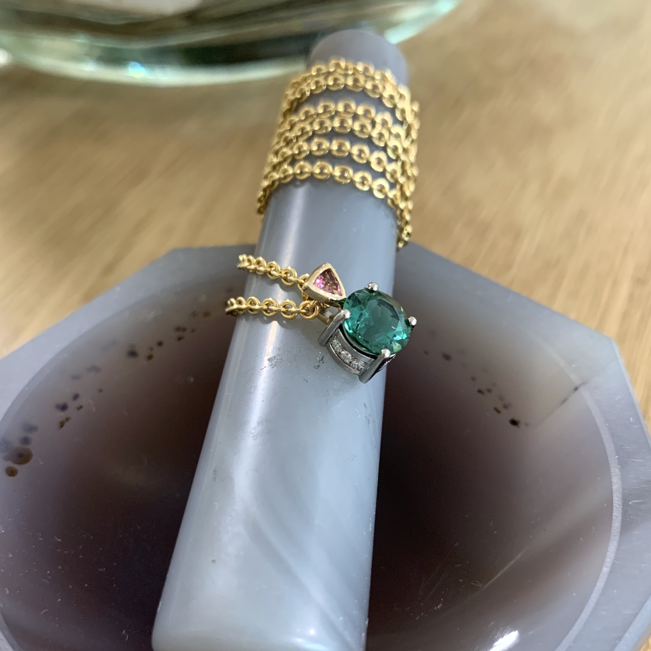 Tourmaline and Diamond Pendant