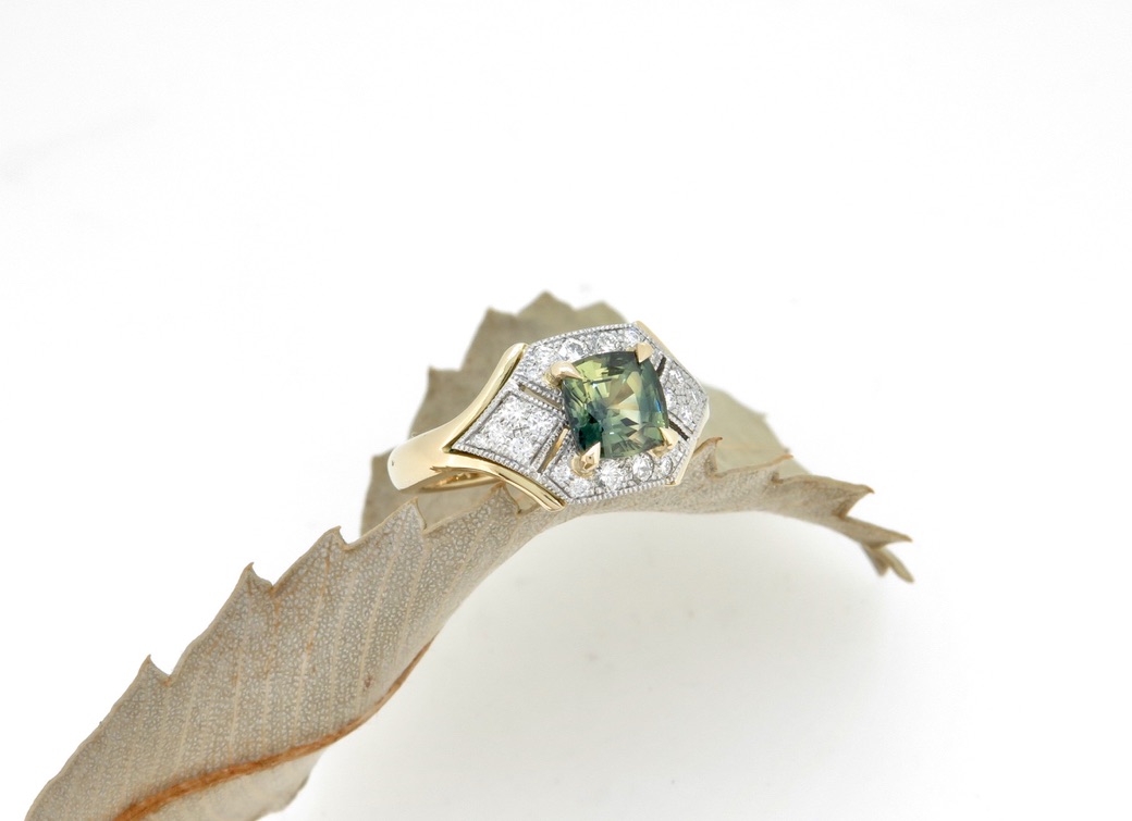 18ct yellow gold and platinum 'Art Deco' Parti Sapphire ring