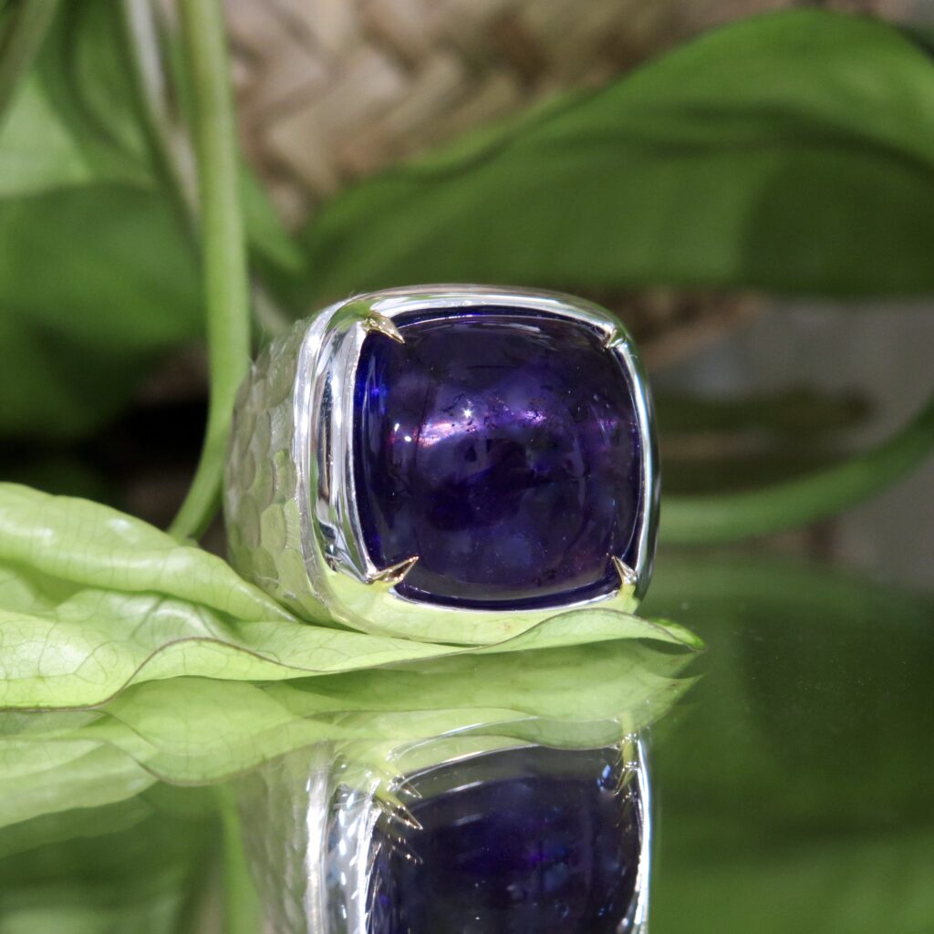 Handmade Sterling Silver and Amethyst Signet Ring With 18ct Yellow Claws