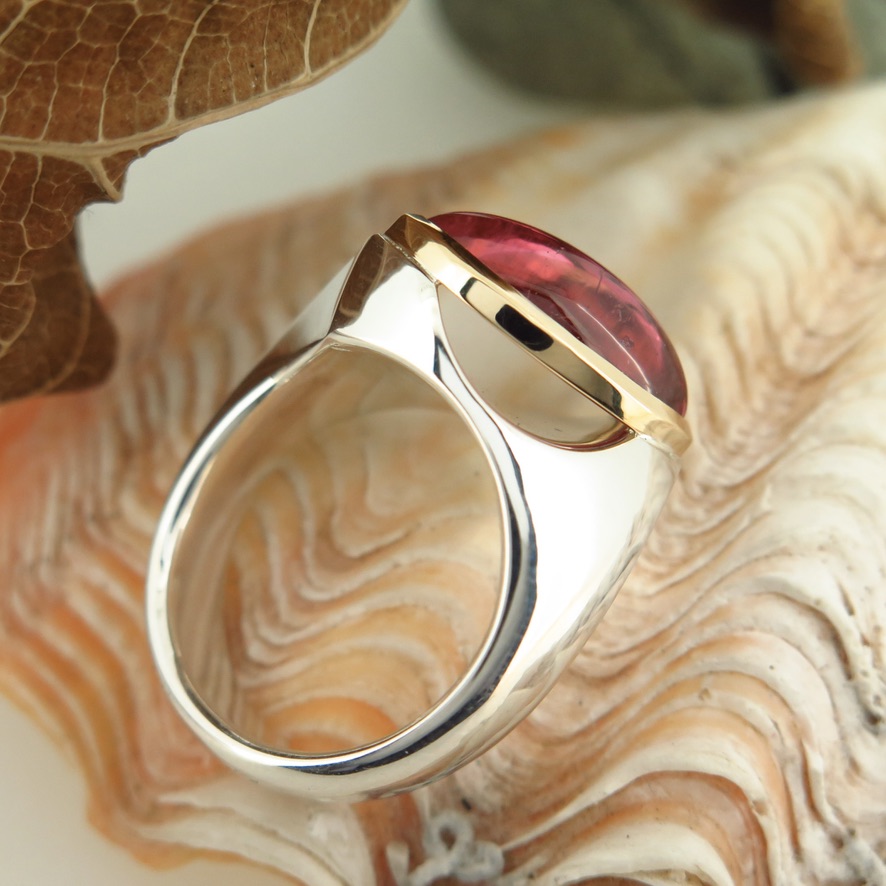 Handmade Silver palladium, 18ct yellow gold Floating Tourmaline ring Handmade Silver palladium, 18ct yellow gold Floating Tourmaline ring