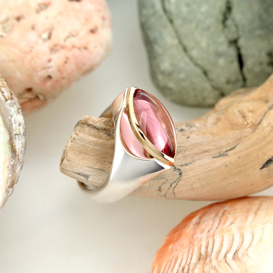 Handmade Silver palladium, 18ct yellow gold Floating Tourmaline ring Handmade Silver palladium, 18ct yellow gold Floating Tourmaline ring