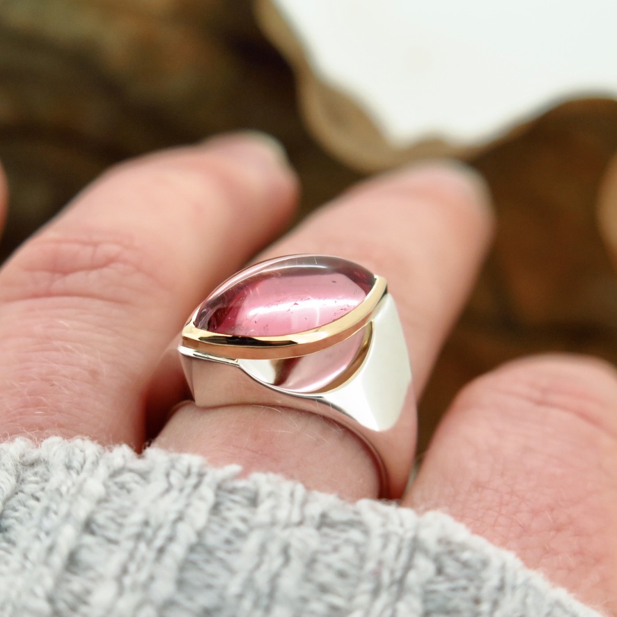 Handmade Silver palladium, 18ct yellow gold Floating Tourmaline ring Handmade Silver palladium, 18ct yellow gold Floating Tourmaline ring