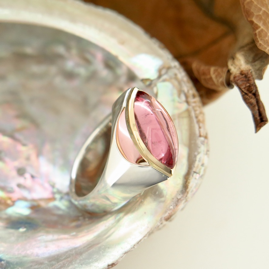 Handmade Silver palladium, 18ct yellow gold Floating Tourmaline ring Handmade Silver palladium, 18ct yellow gold Floating Tourmaline ring