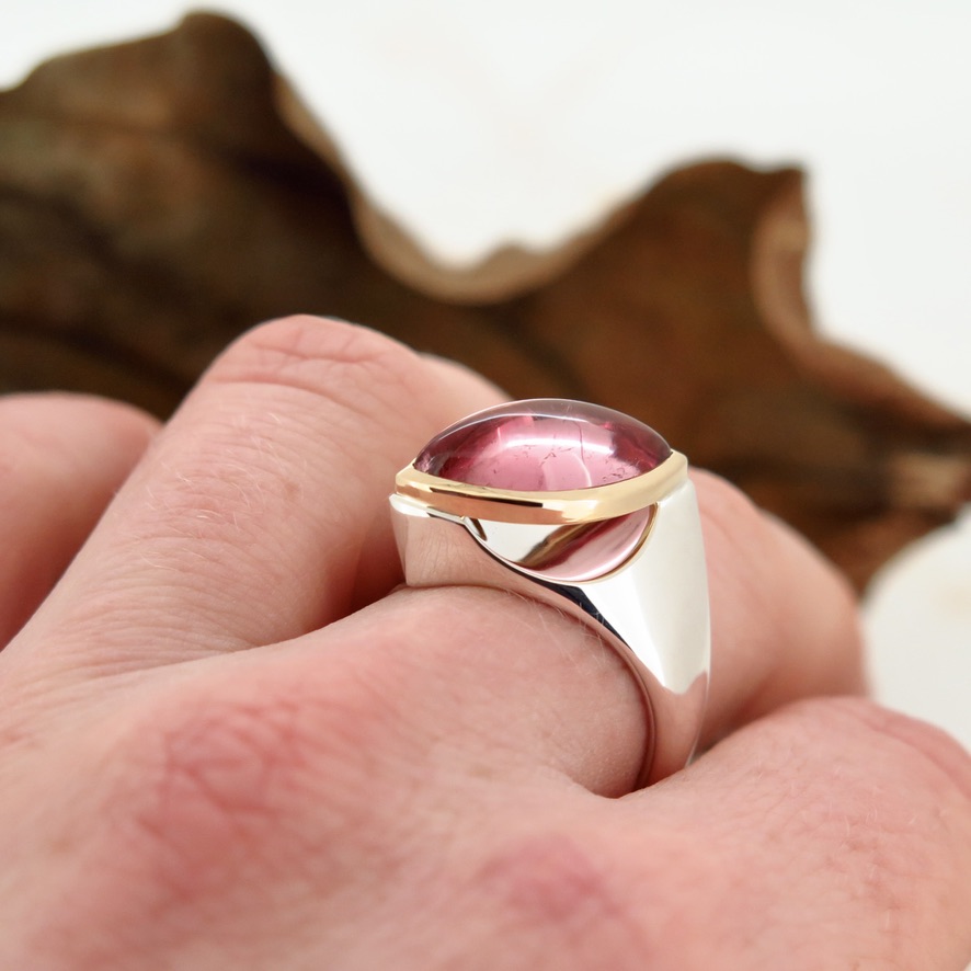 Handmade Silver palladium, 18ct yellow gold Floating Tourmaline ring Handmade Silver palladium, 18ct yellow gold Floating Tourmaline ring