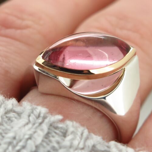Handmade Silver palladium, 18ct yellow gold Floating Tourmaline ring