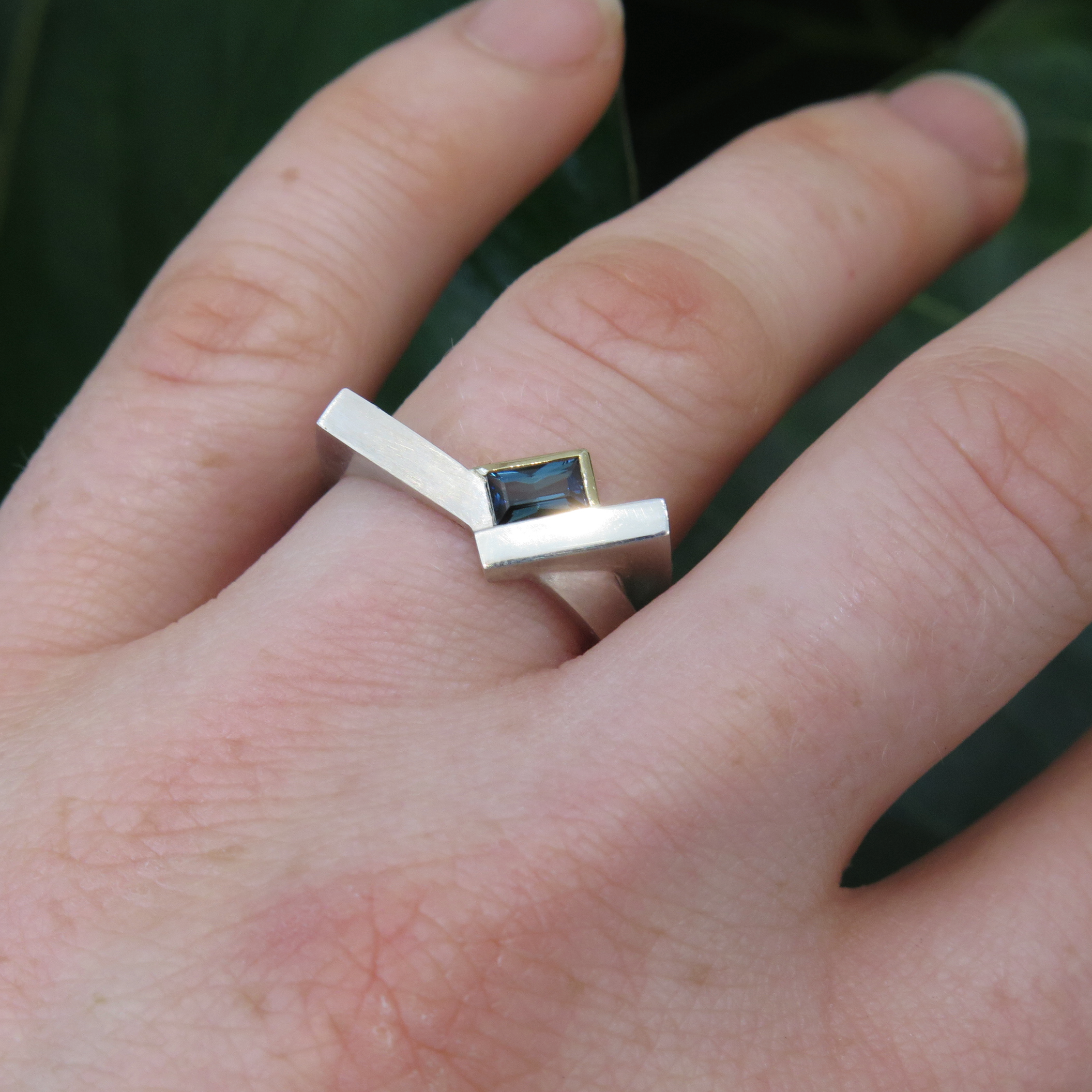 Handmade Silver Palladium, 18ct yellow gold, Australian Sapphire ring