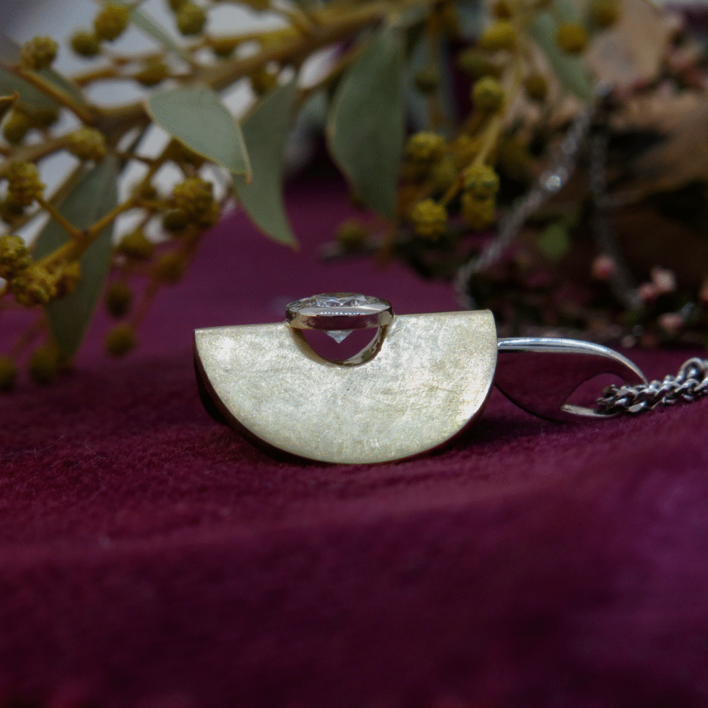 Handmade 18ct yellow gold, platinum and Diamond 'Meridian Moon' Pendant