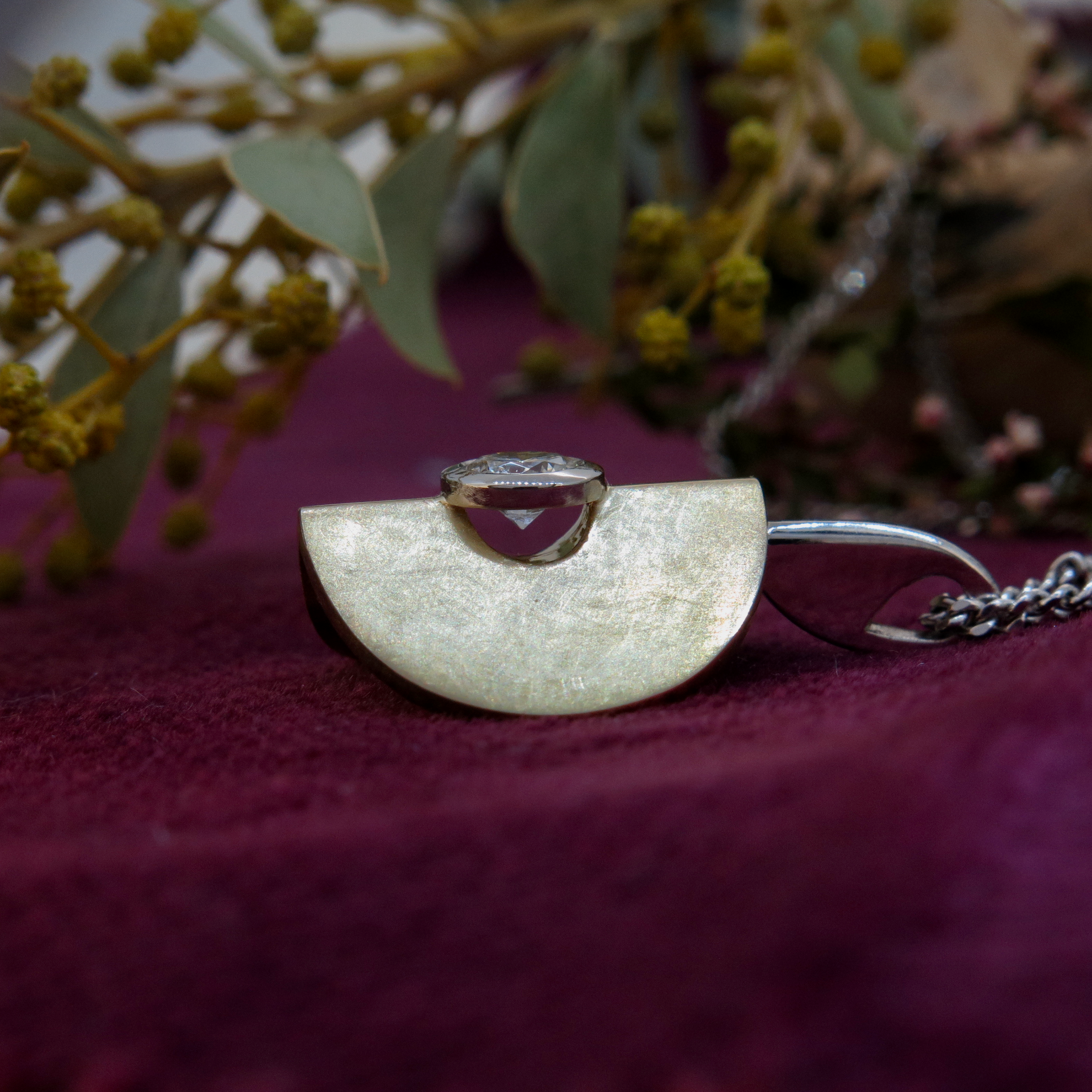 Handmade 18ct yellow gold, platinum and Diamond 'Meridian Moon' Pendant