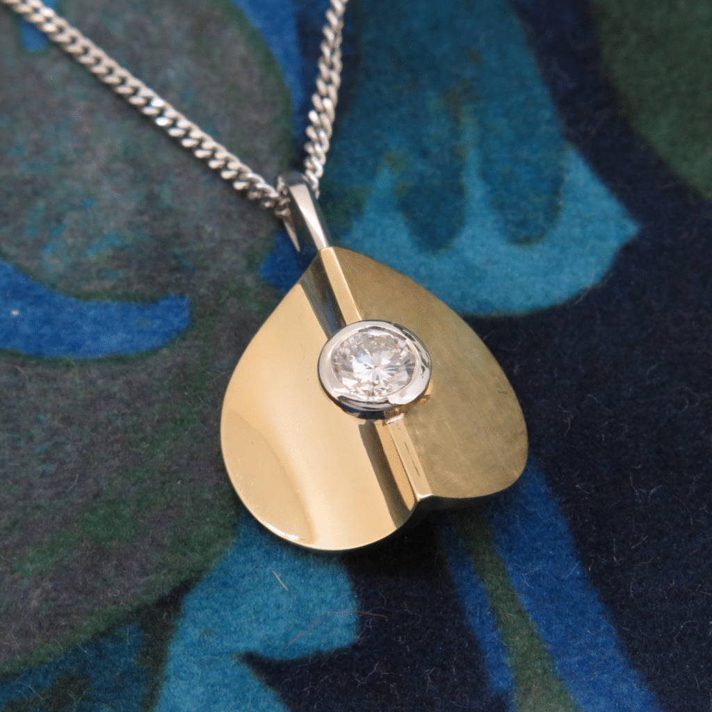 Handmade 18ct yellow gold, platinum and Diamond 'Meridian Moon' Pendant