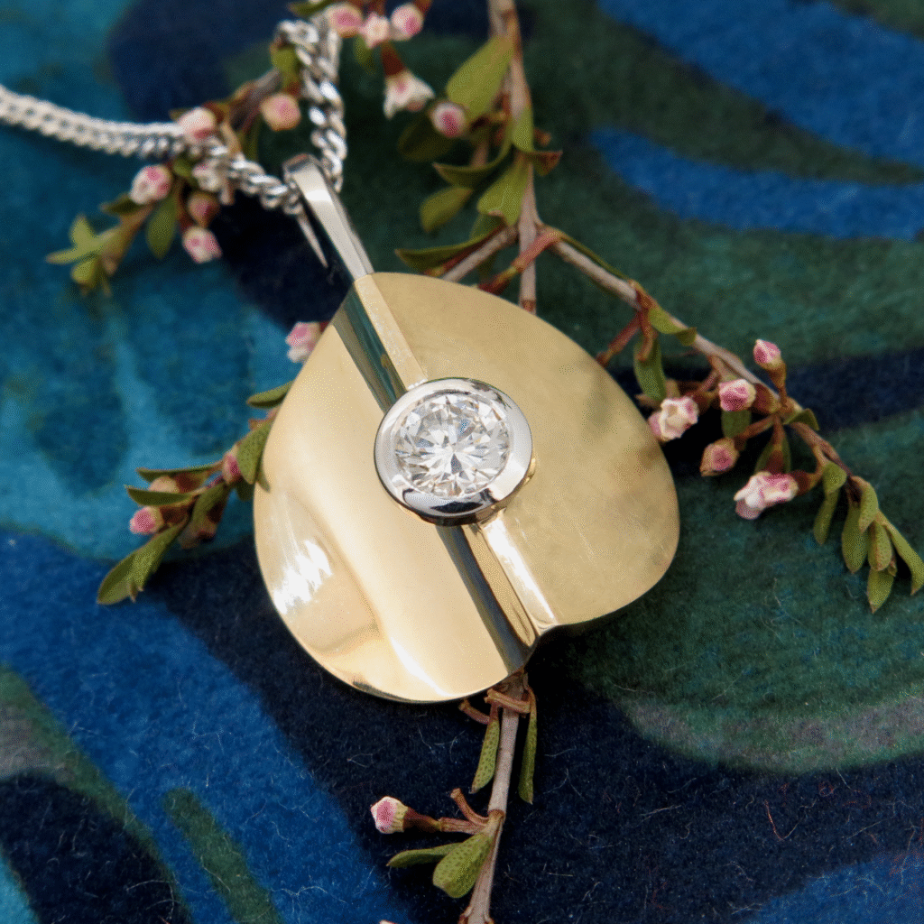 Handmade 18ct yellow gold, platinum and Diamond 'Meridian Moon' Pendant