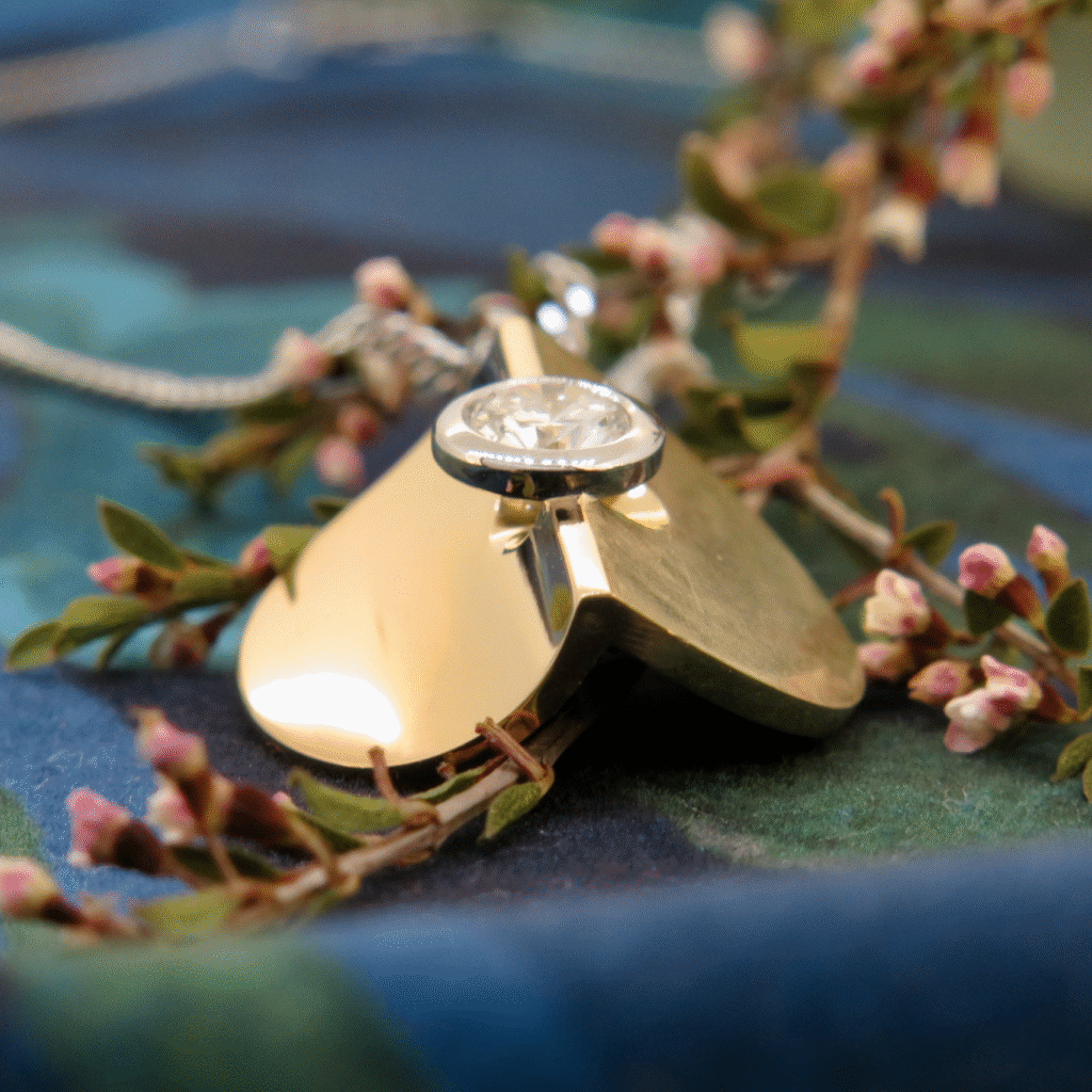Handmade 18ct yellow gold, platinum and Diamond 'Meridian Moon' Pendant