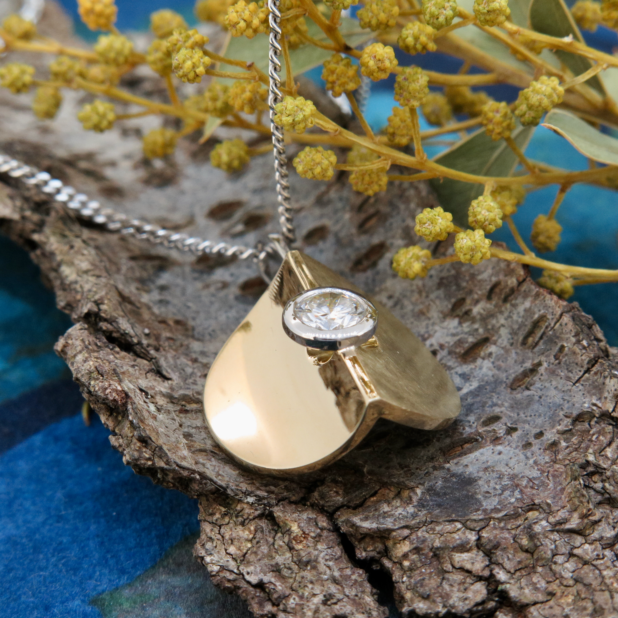 Handmade 18ct yellow gold, platinum and Diamond 'Meridian Moon' Pendant Handmade 18ct yellow gold, platinum and Diamond 'Meridian Moon' Pendant