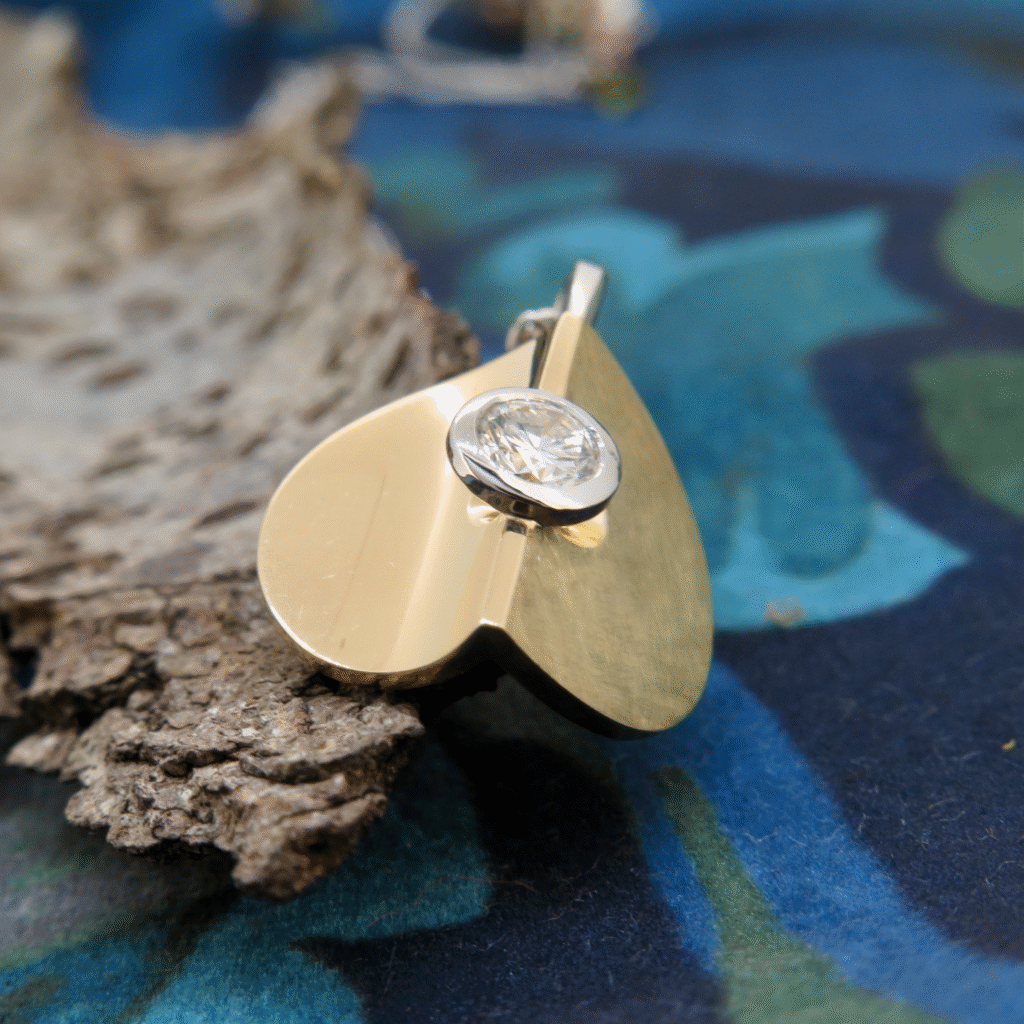 Handmade 18ct yellow gold, platinum and Diamond 'Meridian Moon' Pendant